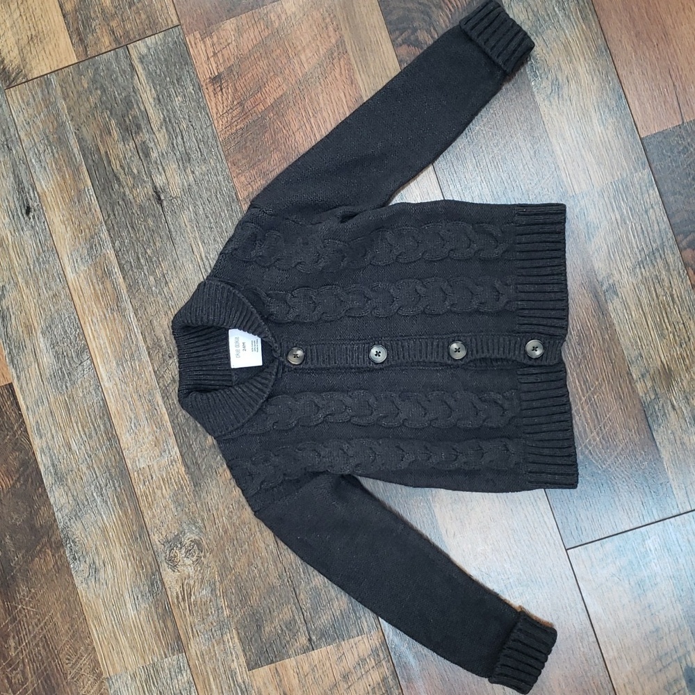 Okie Dokie Dark Gray Cabke Knit Shawl Collar Cardigan Sweater, Size 24 Months